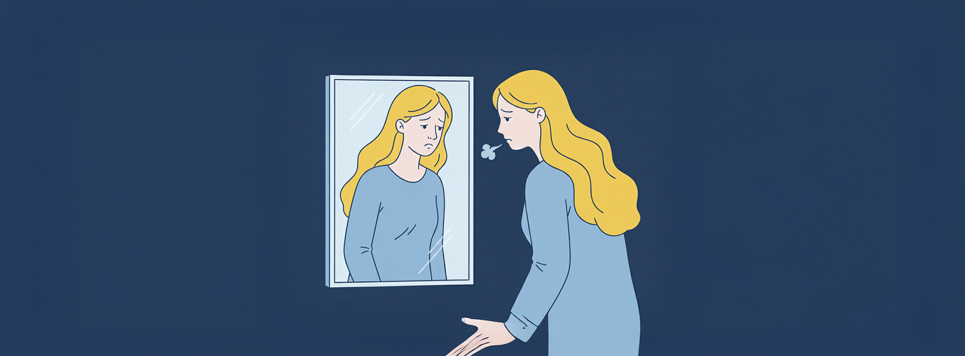 scars-stress.jpg 거울을 보며 여드름 흉터 없애는법을 고민하며 한숨 쉬는 여성의 모습