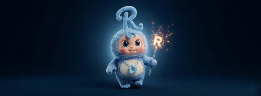 어두운 배경에서 빛나는 매직 리턴 봉을 들고 웃고 있는 윤리턴