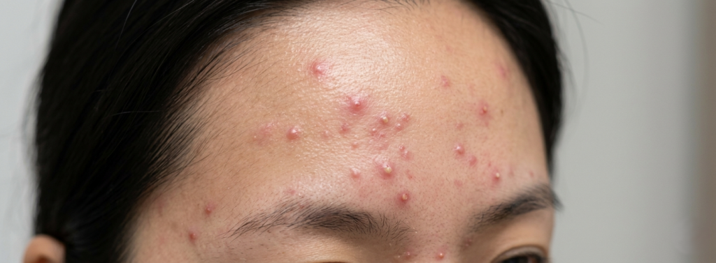 모낭염 원인과 증상 — 이마에 밀집된 붉은 농포·구진, 여드름과 혼동하기 쉬운 모낭염 증상